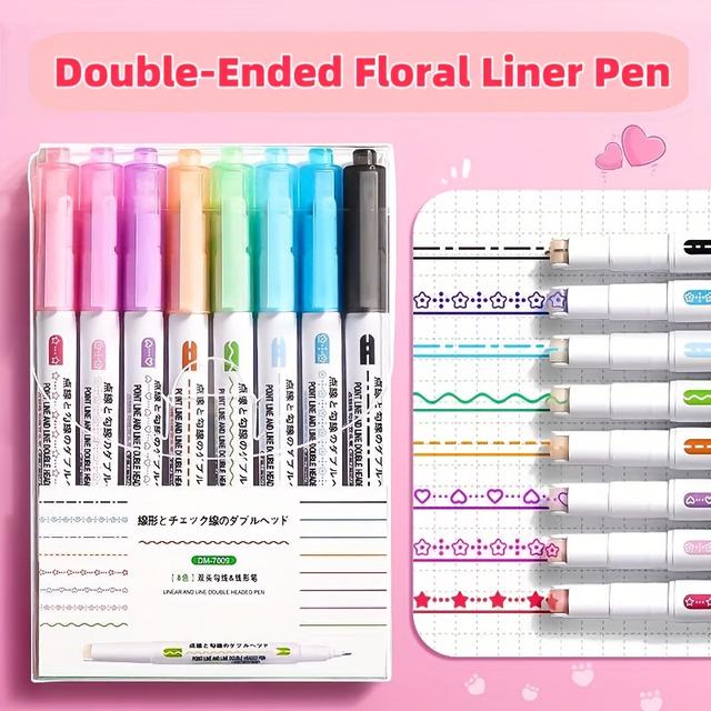 TEMU Floral Outline Pens, Curve Pens For Planners, Decorative Pens With Floral Designs, Roller Pens For Scrapbooks, And Special Pens For Hand-copied Reports