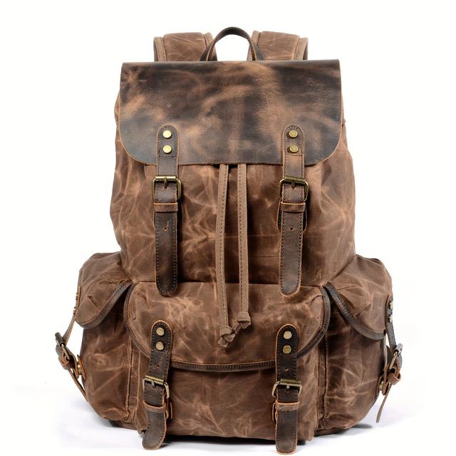TEMU Lässiger, vielseitiger Canvas Rucksack, Reise, Business, Pendeln, Herrenrucksack, großes Fassungsvermögen, Laptop-Tasche mit Kordelzug