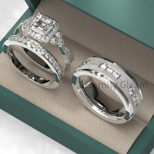 TEMU Juego de anillos de , anillos para hombres y mujeres, artículos de calidad, elegantes y lujosos, ideales para banquetes, compromisos, bodas, , aniversarios, regalos de temporada, con de empaque