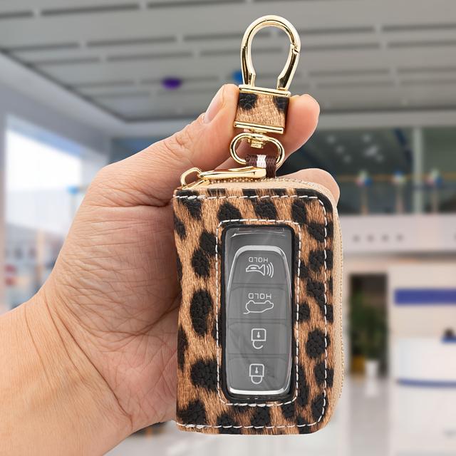 TEMU Leopard Print Window Key Pouch Universal Car Key Case With Visible Buttons, Suitable For All Car Keys