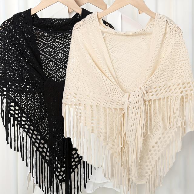 TEMU Elegant Polyester Knit Shawl With - Casual And Light Wind Protection