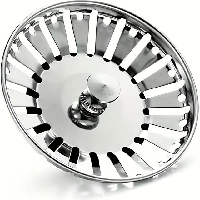 TEMU 1pc Upgraded Kitchen Sink Filter - Stainless Steel Drain Plug With Hexagonal Design, 84mm Diameter, Food & Hair Collection, For Modern Kitchens, Kitchen Sink Accessories