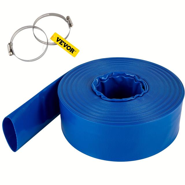TEMU Vevor 2" X 105' Blue Pvc Pool Hose - Heavy Duty, Weather-proof & -proof With Clamps, Ideal For & Water Transfer, Fit, Garden Hose | Coiled Hose | Weatherproof Hose, Vevor