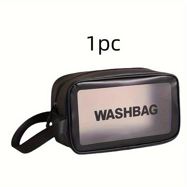 TEMU حقيبة أدوات تجميل شفافة من PVC قطعة واحدة، حقيبة أدوات تجميل مقشرة محمولة للسفر، حقيبة تخزين للشاطئ، حقيبة أدوات تجميل من PVC مقاومة للماء