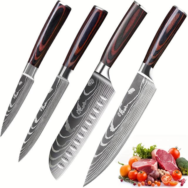 TEMU Stainless Steel Kitchen Knives Set 4pcs Chef Knife Set Ergonomic Handle, Chef Knife, Knife, Utility Knife, Paring Knife