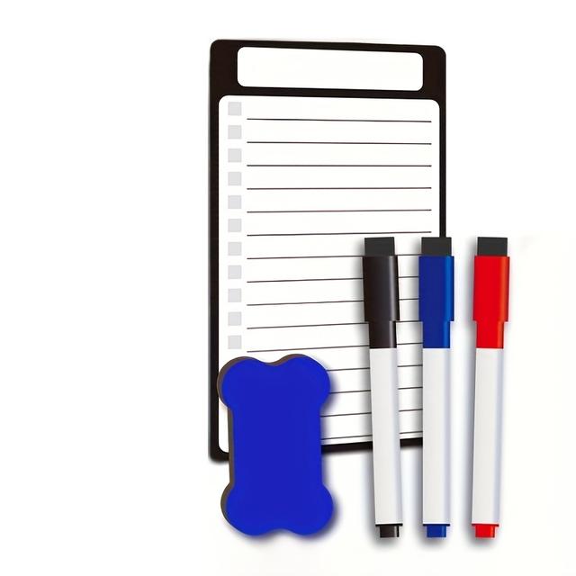 TEMU Juego de 1 set (5 piezas) de pizarra blanca magnética para refrigerador - 3 marcadores, 1 borrador y 1 pizarra blanca, ideal para de compras, planes de comidas, y programación diaria