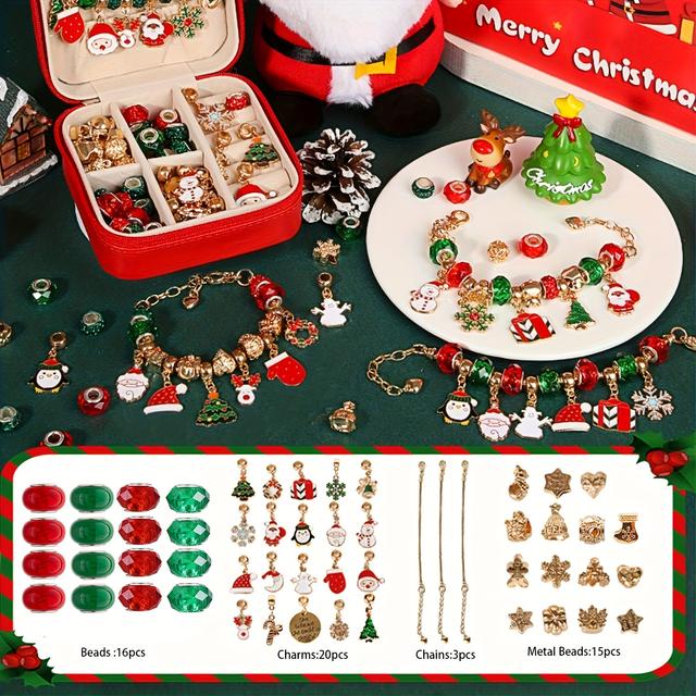 TEMU 55pcs Christmas Jewelry Making Kit With Travel Jewelry Box, Elegant Red Diy Beads For Arts And Crafts Charm Bracelet Making, Birthday Day Christmas Gift Set For Female