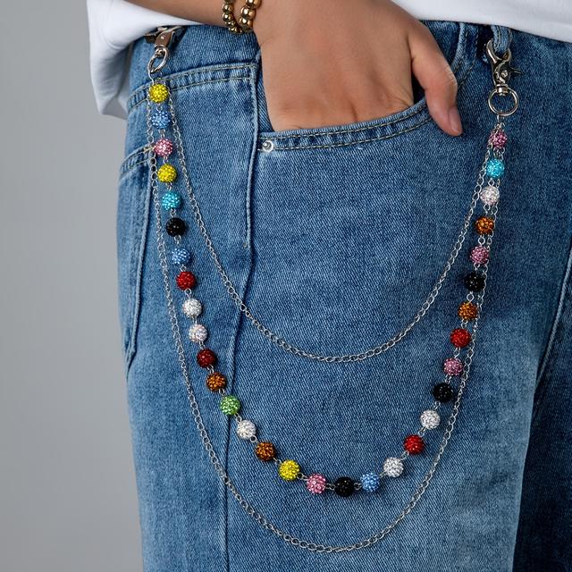 TEMU โซ่ลูกปัดหลากสี 1 ชิ้น สำหรับกางเกง, โซ่กระเป๋าสตางค์, โซ่แฟชั่นสามชั้นยูนิเซ็กซ์สำหรับกางเกงยีนส์, กางเกงสูท, และกางเกงขาบาน, เหมาะสำหรับการสวมใส่ในชีวิตประจำวัน, งานปาร์ตี้, และเทศกาลดนตรี