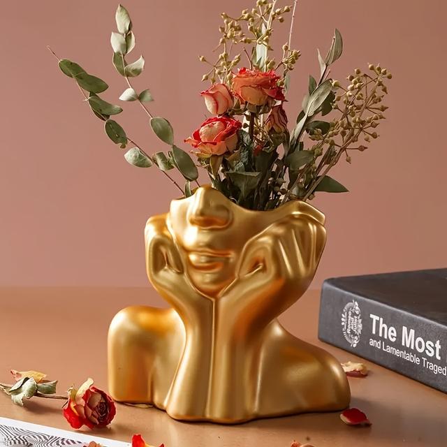 TEMU سحر ، مزهرية راتنجية بتصميم فكري كلاسيكي - تصميم زهور، لمسة ديكور منزلية بثيمة عالمية