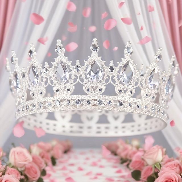 TEMU 1 шт. круглої корони в стилі бароко, виготовлена з цинкового сплаву, підходить для весіль, дівич-вечорів та бар-міцв, підходить як реквізит для фотографій