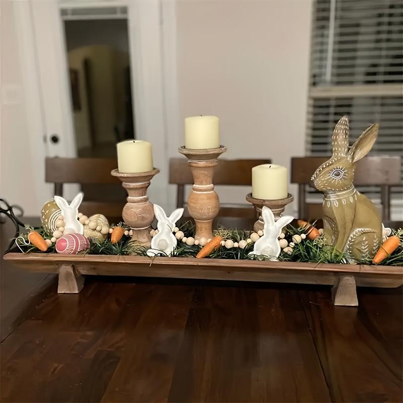 TEMU 1pc Easter Bunny And Carrot Wooden Bead Wreath - Festive Rabbit Shaped Hanging Decoration For Home, Suitable For Easter, Halloween, Christmas