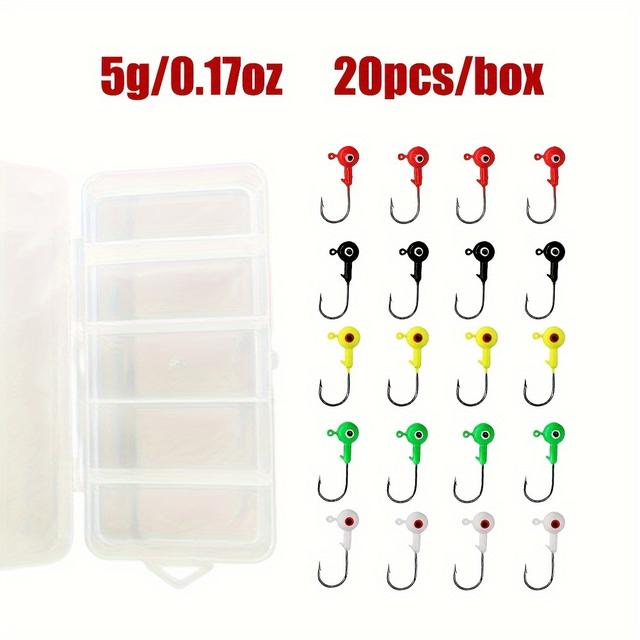 TEMU 20pcs Lead Head Fishing Jig Hooks Set, Freshwater Saltwater Fishing Jig Hooks For Bass Crappie Trout Panfish, Double Eyes Fishing Jigs