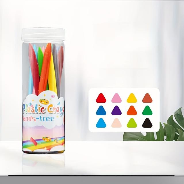 TEMU 12/24 Color Non-staining Crayons, Kids' Washable Plastic Crayon Drawing Set, Easy-to- Supplies