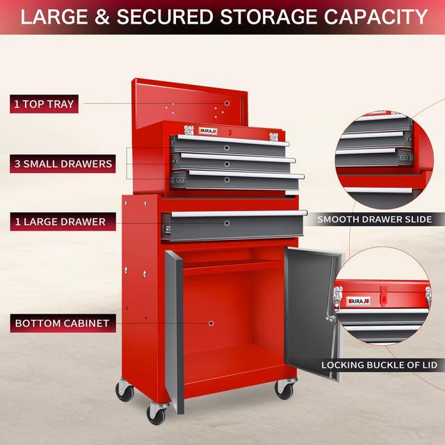 TEMU Cassetta Porta Attrezzi con 4 Cassetti e Ruote, Armadio Porta Attrezzi 2-in-1 con Ruote, Anta e di Automatico, Cassetta degli Attrezzi in Metallo Resistente per , . ,