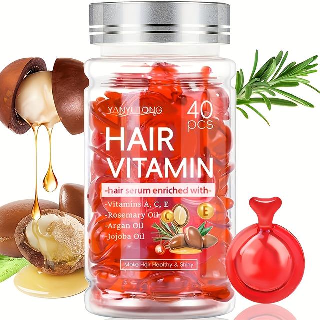 TEMU 40 Hair Vitamin Capsules - Rich In Rosemary Oil, Argan Nut Oil, Vitamins A, C, E, Jojoba Oil Hair Serum Capsules, Nourishing Hair Care Supplements