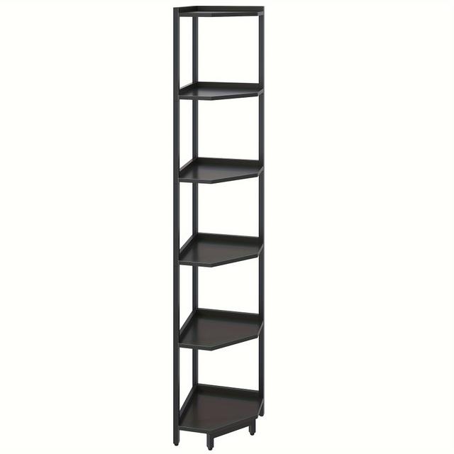 TEMU Corner Shelf, Metal Frame Storage Shelf, Plant Stand, Corner Bookcase For Living Room, Home Office, Bedroom, 6 Tiers Black