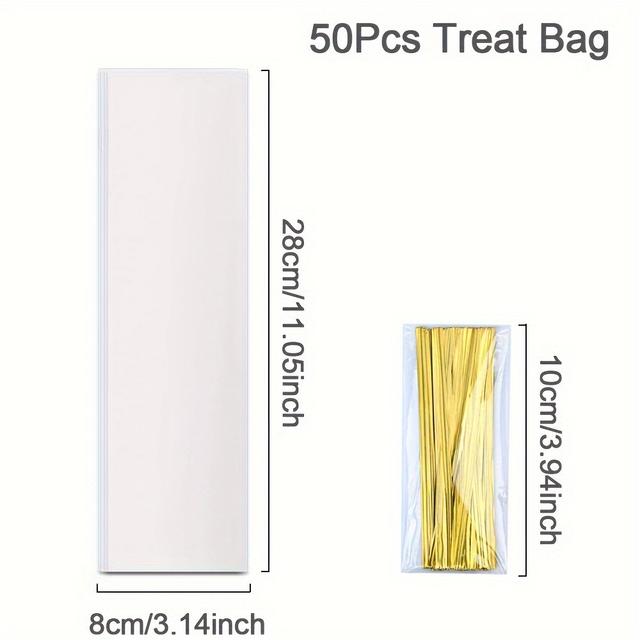 TEMU 50pcs Transparent Rectangular Candy Bags With Wire - Birthday & Holiday Party Favors, Gift Packaging Supplies