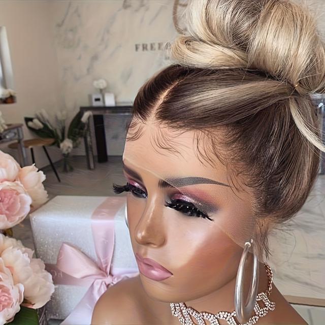 TEMU A 12-inch Synthetic Blonde Wig Featuring An Ombre Effect With Light Ash Blonde And Straight Short Bob Style, Designed For Women. This Lace Front Wig Is Suitable For Cosplay, Parties, Daily Wear