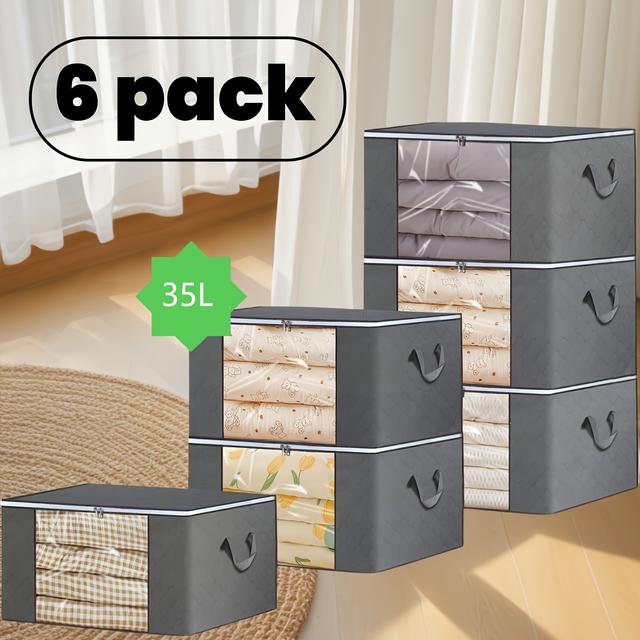 TEMU 6 عبوات تخزين الملابس، أكياس تخزين البطانيات القابلة للطي، حاويات تخزين لتنظيم غرفة النوم، الخزانة، الملابس، الألحفة، التنظيم والتخزين مع أغطية ومقابض، تخزين تحت السرير