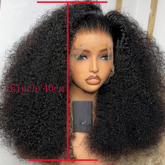 TEMU Soft Short 13x4x1 Lace Front Wig 16inch180density Black Afro Preplucked Glueless Synthetic Side/middle Part