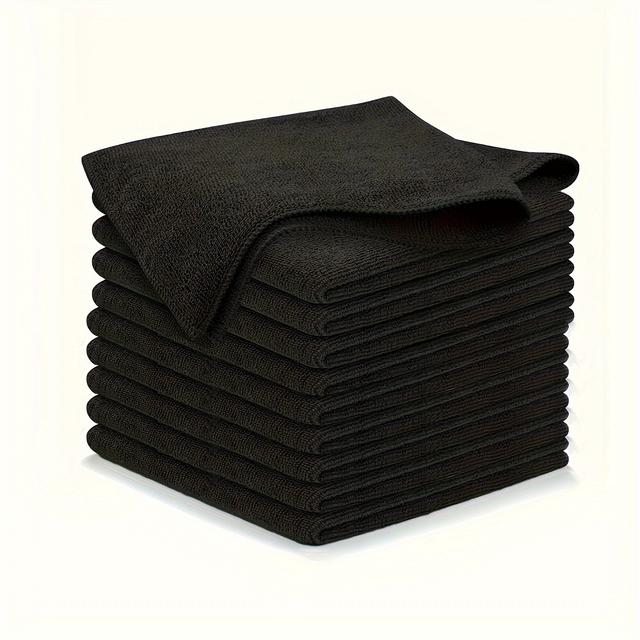 TEMU Set Of Black Flat Cleaning Cloths In Packs Of 5/10/, Soft, Quick-drying, And Absorbent