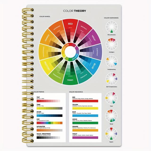 TEMU Color Notebook Featuring A Color Wheel - Warm/cool Tones, /secondary/ - Spiral-bound Designer Notebook (5.5x8.3 Inches, 50 Pages) Suitable For Graphic Design, Art Classes
