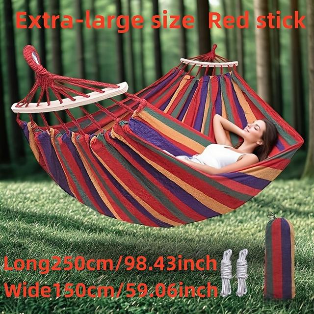 TEMU 1 Extra Large Hammock, 250cm/98.43in X 150cm/59.06in Outdoor Swing With Wooden Poles, Comfortable Design For Relaxation – Parks, Gardens & Backyards