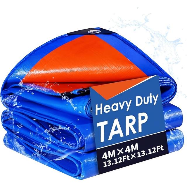 TEMU 1 Heavy-duty Tarpaulin, Uv Resistant & Weatherproof, Polyethylene Tarpaulin With Grommets And Reinforced Edges, Tear-resistant Shade Cloth For Construction/site/storage/agriculture "blue & Orange