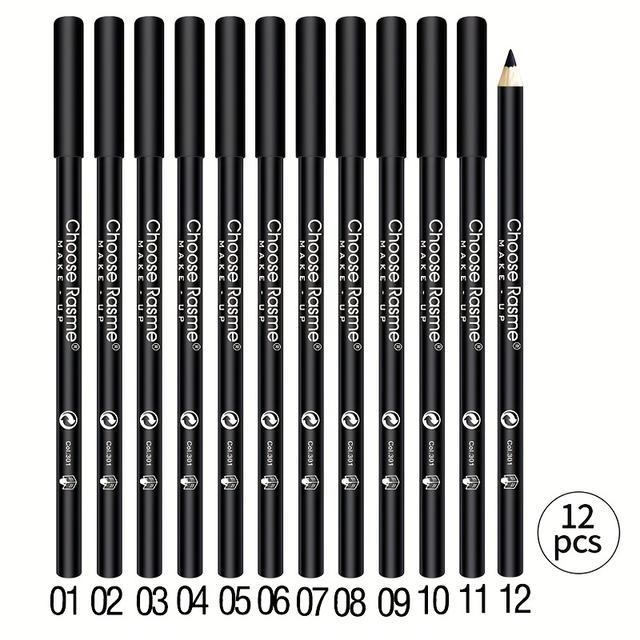 TEMU 12pcs Long-lasting Black Eyeliner Pencil Set, Waterproof Eye Makeup Pencils, Pigment, Formula