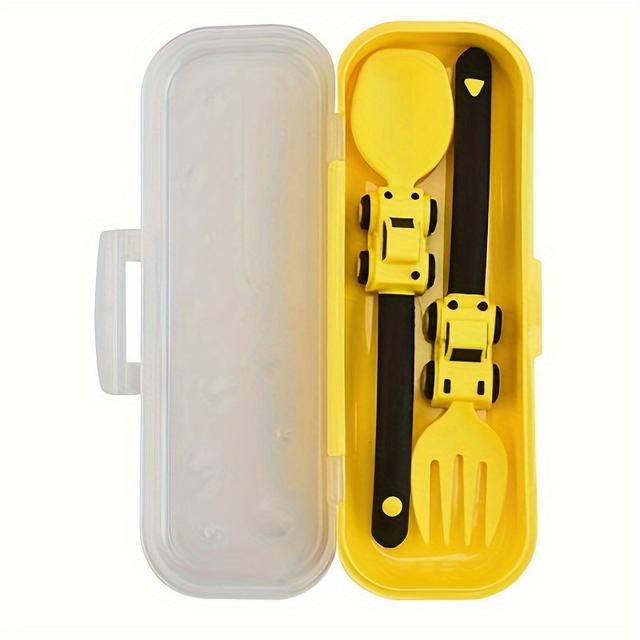 TEMU Children Cute Cartoon Racing Fork And Spoon Set, Baby Children Cartoon , Self-feeding Tableware Easter Gift