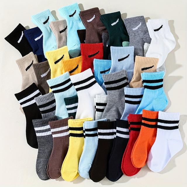 TEMU 20 Pairs Socks - Striped Design, Random Color Pack, Colorful Daily Wear For , , Durable Polyester Blend, Hand Wash/, Socks For Kids, Sock Design, Comfortable Sock Material