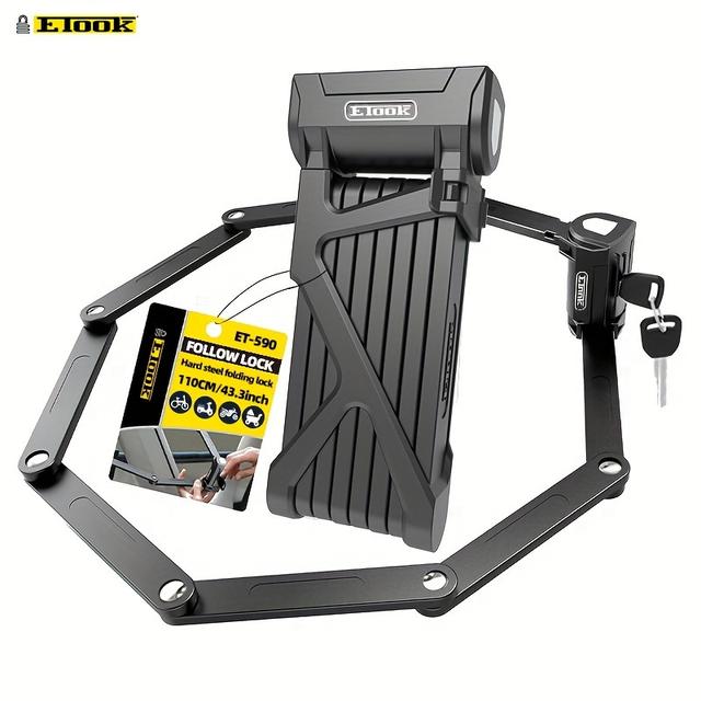 TEMU Candado plegable para bicicleta ETOOK, candado anti-corte extendido y ancho, 1.1 metros de largo, adecuado para bicicletas eléctricas, scooters eléctricos y antirrobo de motocicletas