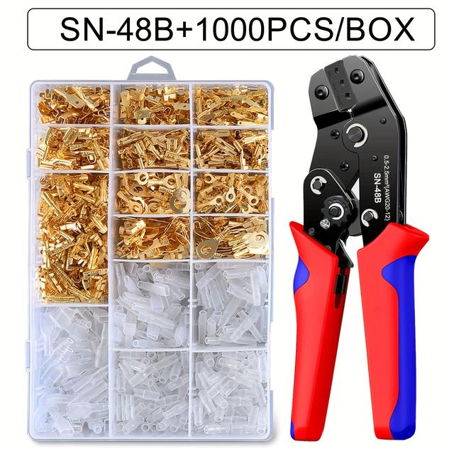 TEMU Clamplus Crimping Tool Kit With 1000 Pcs Golden And White Terminal Connectors - Model Sn-4b, Range 0.5-2.5mm²/awg20-12, 4mm Jaw Thickness, 348g/7.67lb Weight, 195mm/7.68in Length