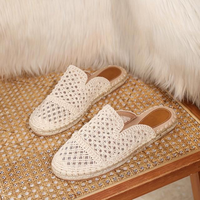 TEMU Sandales d'été en paille à semelle plate et style vacances, chaussons de plage à enfiler pour femmes, pour , , avec shorts, jupes, jeans, tenue décontractée, chaussures pour femmes