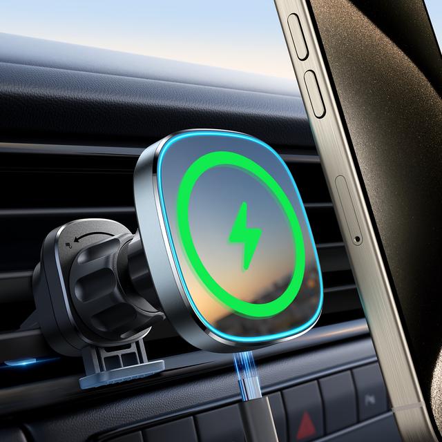 TEMU Charger, 3 In 1 Led Rgb Hands Free Wireless Car Charger, Magnetic Phone Holders For - Fast Charging Car Magnetic Charger For Iphone 16/15/14/13/12 Series, Gift For Men Women, Without Battery