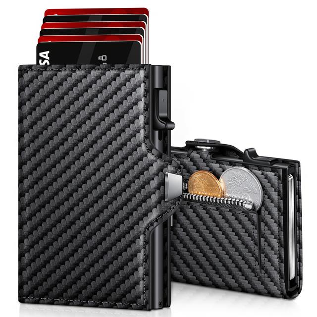 TEMU TANGMO Herren RFID-Schutz-Geldbörse mit Pop-Up Kreditkartenhalter – Ultraflaches minimalistisches Kartenetui, Münzfach & RFID, schlanker Kartenhalter für den , Reisen, Geschenkbox-Verpackung