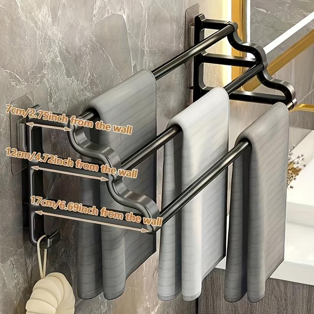 TEMU Wall-mounted Towel Rack With 3 Rods For Storing Extra-large And Thick Bath Towels In The Bathroom