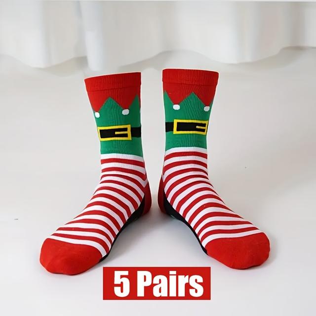 TEMU 5 Pairs Of New Autumn And Winter Warm, Sweat-absorbing, Easy Striped Socks For Both Men And Women, Perfect Christmas Gift For , Long Socks, Sweat-resistant
