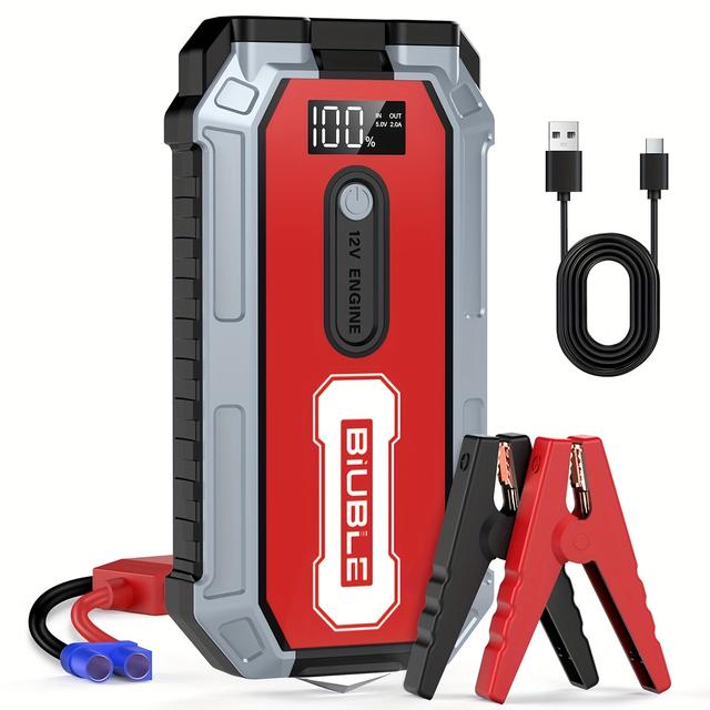 TEMU Biuble Jump Starter Power Pack(8.0l Gas Or 6.5l ), Battery Booster Jump Starter With Jump Leads, Led Flashlight & Lcd Display, Jump Pack For 12v Vehicles Pickup Motorcycle Van Suv