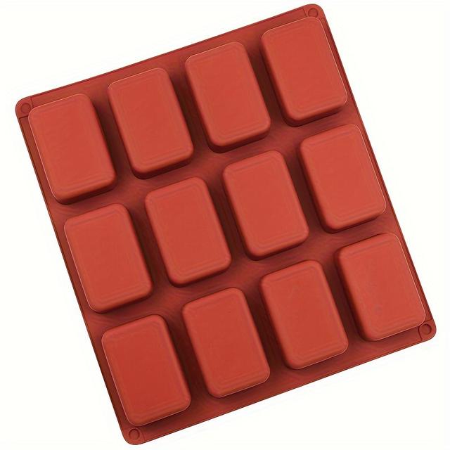 TEMU 12-cavity Silicone Mold For Handmade Soaps, Diy Puddings, Cakes, & Crispy Chocolates - Rectangular With Rounded Corners, Non-electric, Perfect For Crafting & Baking, Silicone Baking Molds