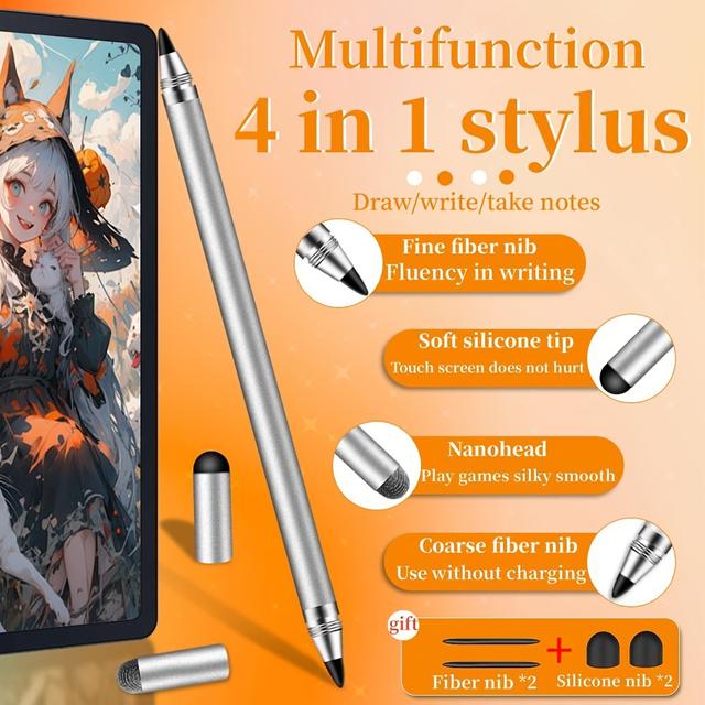 TEMU Stylus Pens, 4 In 1 Universal & Precise Fine Tip Touch Screen Pen Stylus For Iphone/ipad/pro/ Galaxy/tablet//computer/fire Tablet