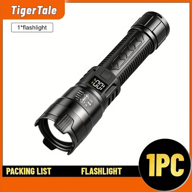 TEMU 1 Piece Of A Bright Handheld Led Torch - Rechargeable Via Usb, Adjustable Zoom, 3 Lighting Settings, Battery Level Indicator, Ideal For Nighttime Emergency Lighting