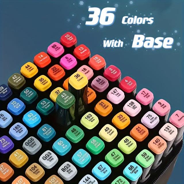 TEMU 36er-Set Doppelseitige Kunstmalstifte mit Markerbasis und Stoffbeutel, Handgemaltes Design-Set, professionelle Kunstbedarf, Schreibwaren-Geschenk