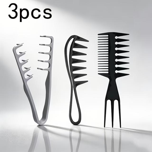 TEMU Three-piece Salon Hair Styling Comb Set For Men, Including A Wide-toothed Comb For Textured Hairstyles, A Comb For Pompadours, And A Double-clip Comb For Volume, Made Of Plastic For Root Lifting