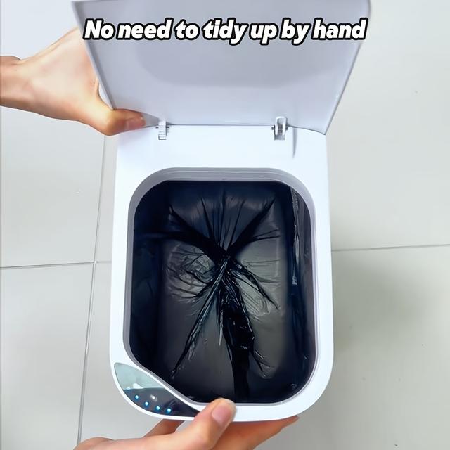 TEMU Smart Trash Can With - Odor-proof, Versatile Large Capacity Trash Can With Lid, 3.5 Gallon Space-saving Wastebasket - Easy-, Suitable For Office, Living Room, Kitchen, Bathroom