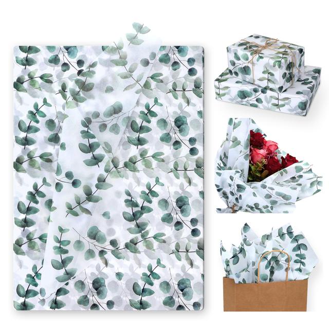 TEMU 100pcs 14*20 Inch Eucalyptus Tissue Paper Greenery Wrapping Paper Green Leaves Gift Wrapping Paper Art Paper For Party Baby Shower Birthday Wedding Decor