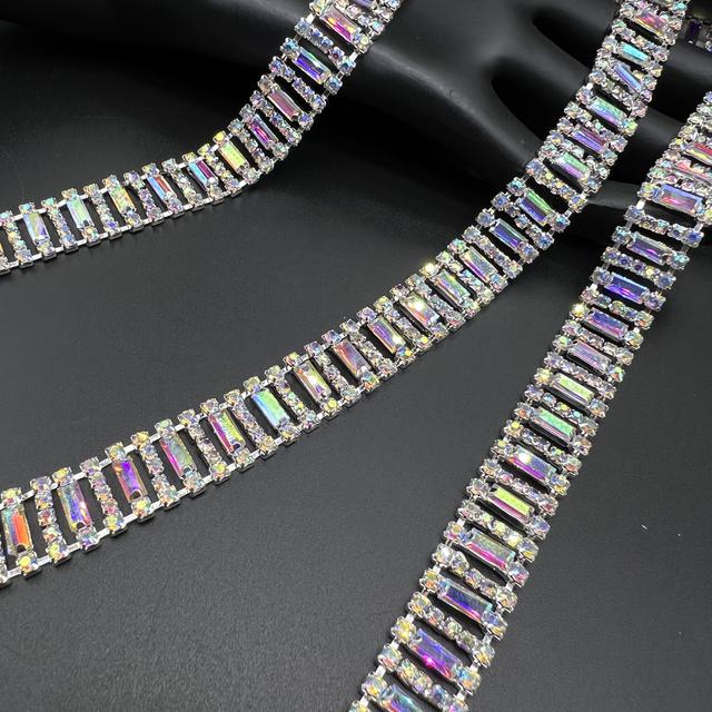 TEMU 20cm/50cm/90cm Glossy Staircase Glass Chains Silvery Ab Dangle Them On Edgy Tote Bags Glam Hat Trims Statement Shoes Diy Couture Embellishments