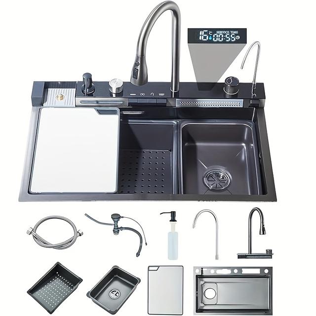 TEMU Évier de cuisine avec robinet mitigeur en acier inoxydable Évier de cuisine encastré en avec lave-gobelet, évier de cuisine en acier inoxydable Évier encastré Évier en Robinetterie