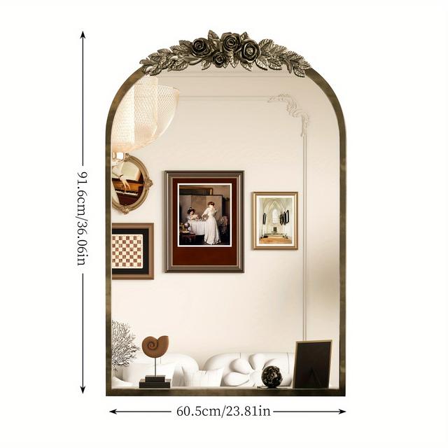 TEMU Large Wall Mirror Stylish Ornate Baroque Arched Decorative Mirror Metal Frame With Resin Rose Patterns For Hallway Entryway