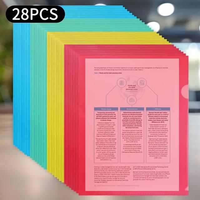 TEMU 28-pack, L-shaped Transparent File Folders, , Plastic Folders For A4 Size, Transparent Copy-safe Items, In Colors